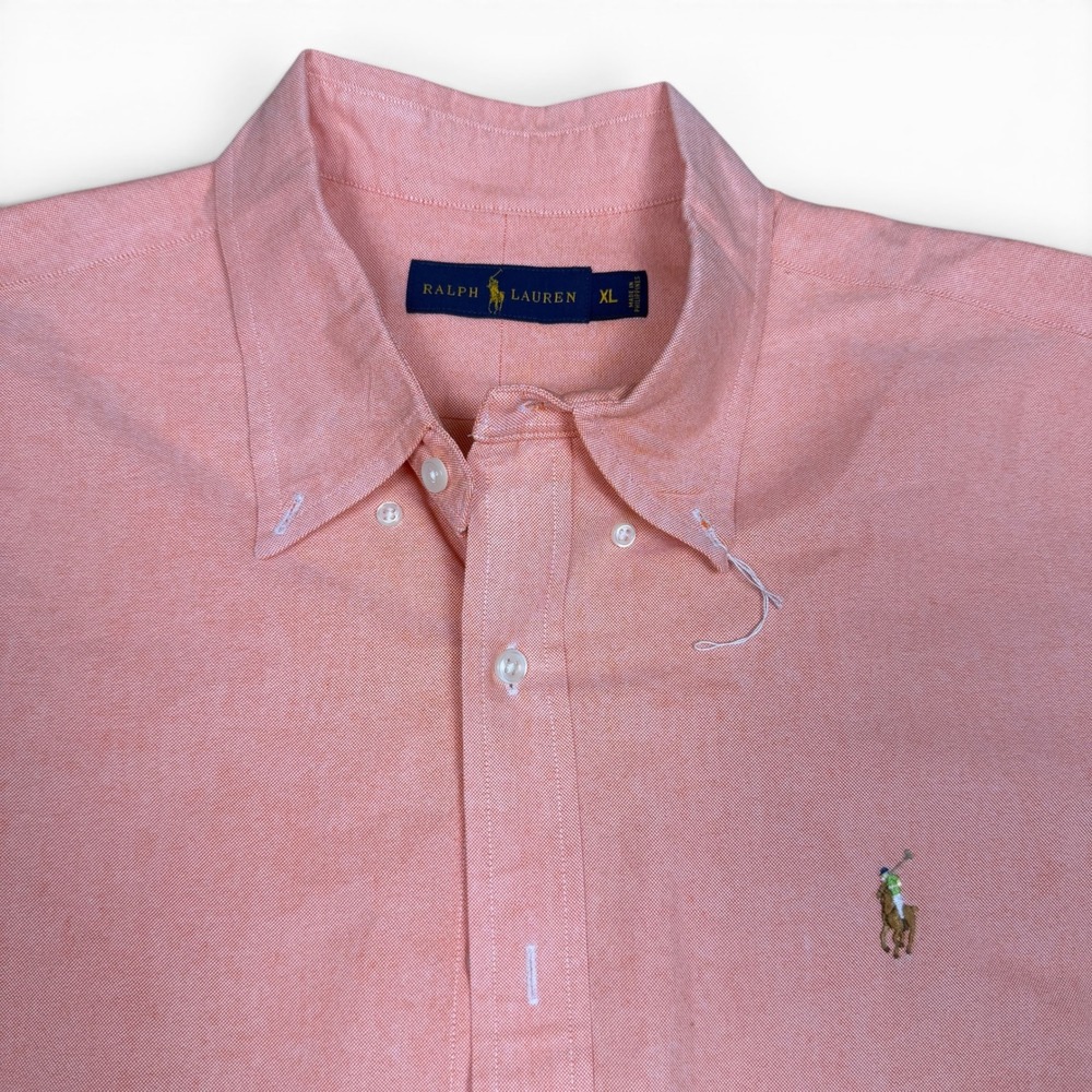 Ralph Lauren Mens XL Salmon Pink Short Sleeve Oxford Button Down Pony Logo Shirt - Picture 4 of 10